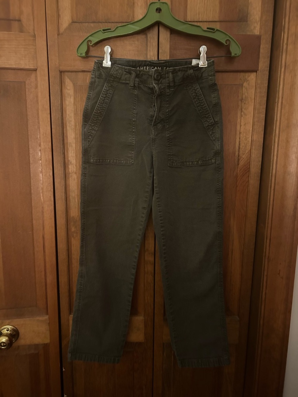 American Eagle Women’s Sz 00 Dark Green Straight Leg Cotton Blend Trouser Pants